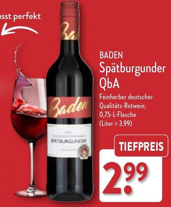 Aldi Nord BADEN Spätburgunder QbA 0,75 L Flasche Angebot