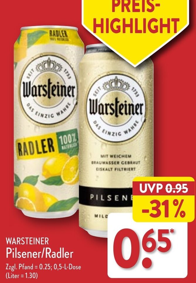 WARSTEINER Pilsener/Radler 0,5 L Dose Angebot bei Aldi Nord