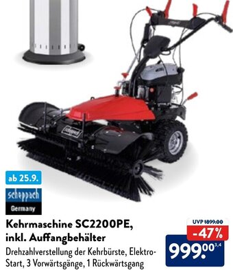 Aldi Nord Scheppach Kehrmaschine SC2200PE, inkl. Auffangbehälter Angebot