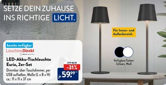 Aldi Nord LeuchtenDirekt LED-Akku-Tischleuchte Euria, 2er-Set Angebot