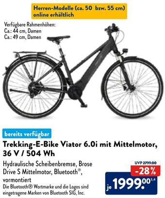 Aldi Nord Fischer Trekking-E-Bike Viator 6.0i mit Mittelmotor, 36 V / 504 Wh Angebot