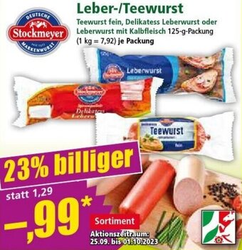 Norma Stockmeyer Leber-/Teewurst 125 g Packung Angebot