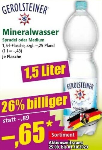 Norma GEROLSTEINER Mineralwasser 1,5 Liter Angebot