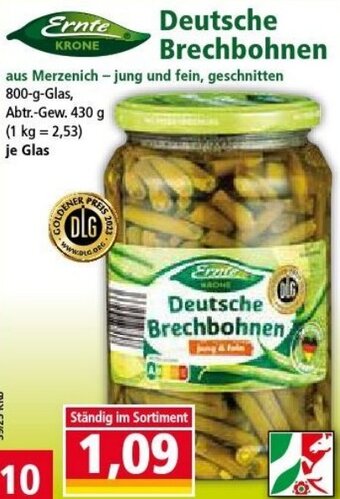 Norma Ernte Krone Deutsche Brechbohnen 800 g Glas Angebot