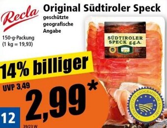 Norma Recla Original Südtiroler Speck 150 g Packung Angebot