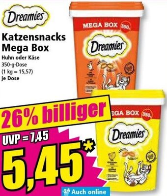 Norma Dreamies Katzensnacks Mega Box 350 g Dose Angebot