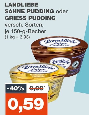 mein real LANDLIEBE SAHNE PUDDING oder GRIESS PUDDING 150-g-Becher Angebot