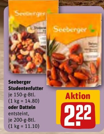 REWE Seeberger Studentenfutter je 150-g-Btl. oder Datteln entsteint, je 200-g-Btl. Angebot