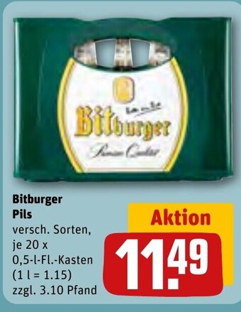 REWE Bitburger Pils versch. Sorten, 20*500ml Angebot