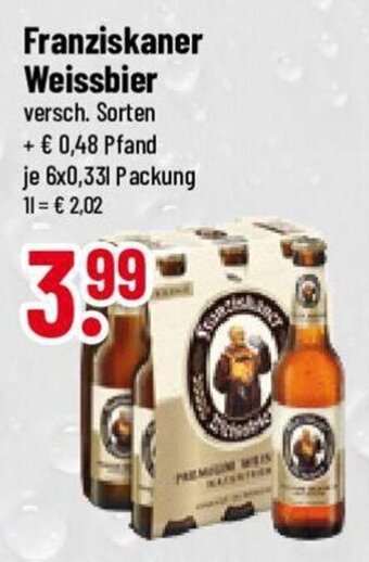 trinkgut Franziskaner Weissbier versch. Sorten + € 0,48 Pfand je 6x0,33l Angebot