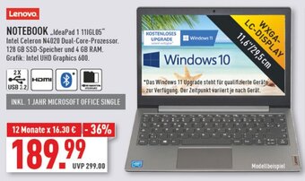 Marktkauf Lenovo NOTEBOOK IdeaPad 1 111GL05 Angebot