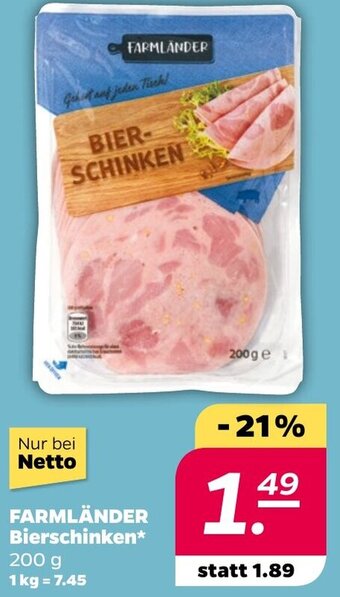 NETTO FARMLÄNDER Bierschinken 200 g Angebot