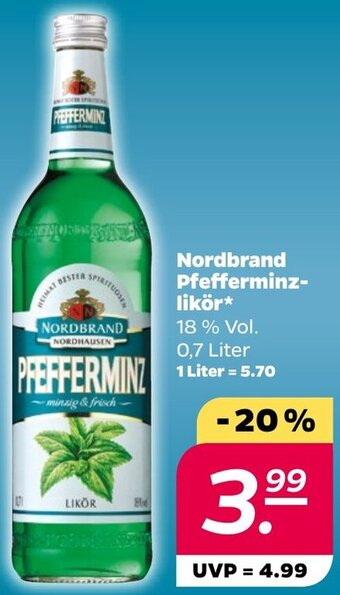 NETTO Nordbrand Pfefferminzlikör 0,7 Liter Angebot