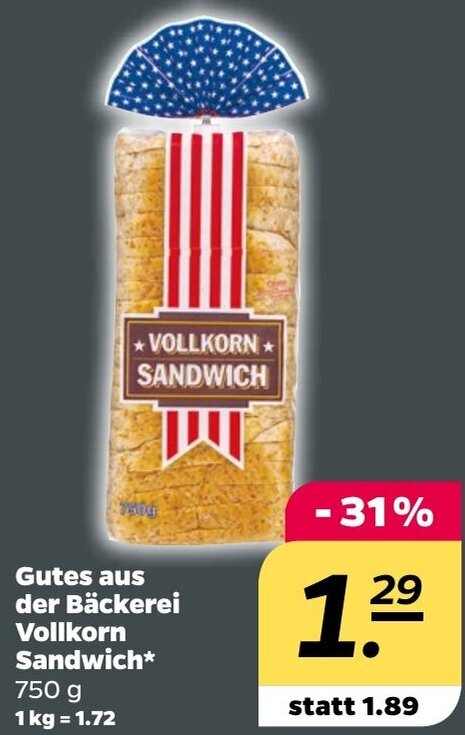 NETTO Gutes aus der Bäckerei Vollkorn Sandwich 750 g Angebot