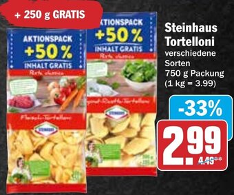 Hit Steinhaus Tortelloni 750 g Packung Angebot