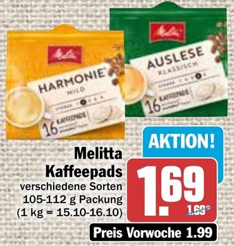 Hit Melitta Kaffeepads 105-112 g Packung Angebot