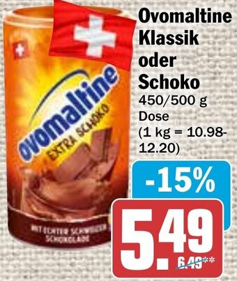 Hit Ovomaltine Klassik oder Schoko 450/500 g Dose Angebot