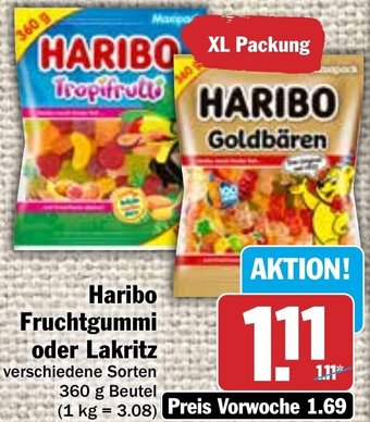 Hit Haribo Fruchtgummi oder Lakritz 360 g Beutel Angebot