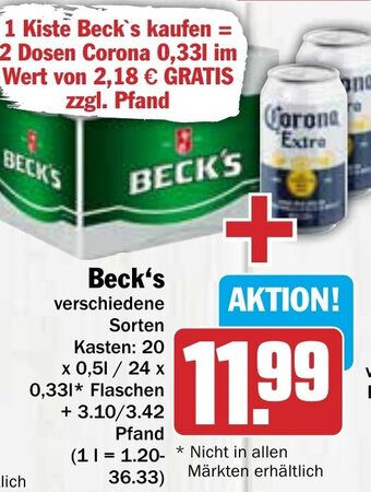 Hit Beck's 20x0,5 L/24x0,33 L Angebot