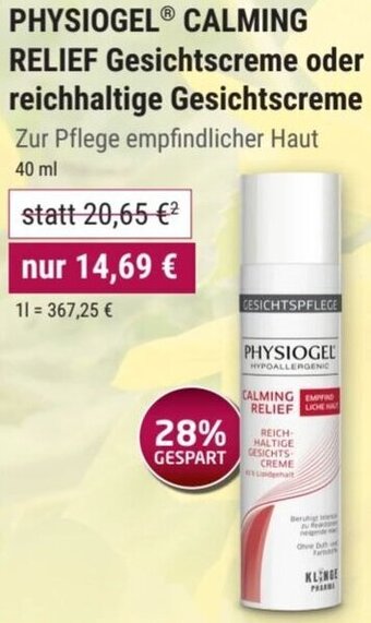 Sabelus XXL PHYSIOGEL CALMING RELIEF Gesichtscreme oder reichhaltige Gesichtscreme 40 ml Angebot
