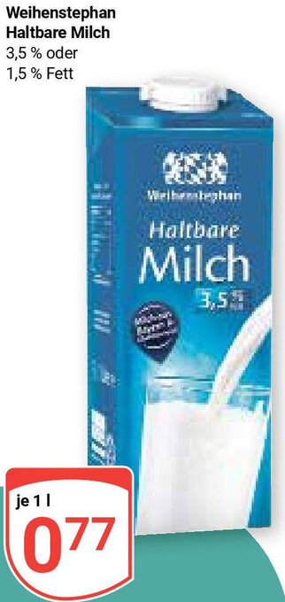 Globus Weihenstephan Haltbare Milch 1 L Angebot