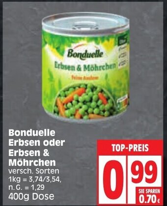 Edeka Bonduelle Erbsen oder Erbsen & Möhrchen 400g Dose Angebot