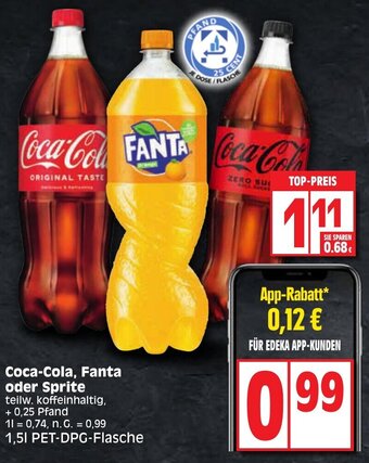 Edeka Coca-Cola, Fanta oder Sprite 1,5 l PET-DPG-Flasche Angebot