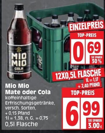 Edeka Mio Mio Mate oder Cola 12 x 0,5 l Flasche Angebot