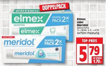 Edeka Elmex oder Meridol Zahncreme 2 x 75 ml Packung Angebot