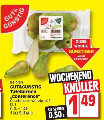 Edeka Belgien GUT&GÜNSTIG Tafelbirnen Conference 1 kg Schale Angebot