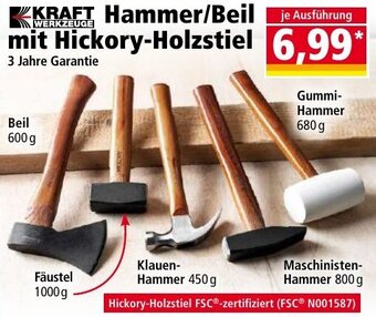 Norma24 KRAFT Hammer/Beil je Ausführung mit Hickory-Holzstiel Angebot