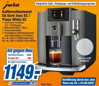 expert Techno Land jura Kaffeevollautomat E8 Dark Inox EC/ Piano White EC Angebot