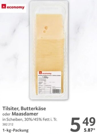 Selgros economy Tilsiter, Butterkäse oder Maasdamer 1-kg-Packung Angebot