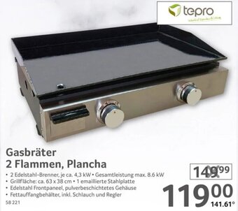 Selgros tepro Gasbräter 2 Flammen, Plancha Angebot