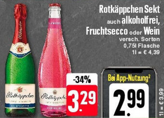 Edeka Rotkäppchen Sekt auch alkoholfrei, Fruchtsecco oder Wein 0,75 L Flasche Angebot