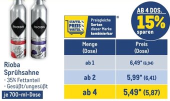 METRO Rioba Sprühsahne 700 ml Dose Angebot