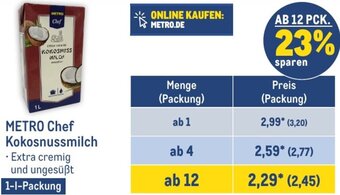 METRO METRO Chef Kokosnussmilch 1 L Packung Angebot