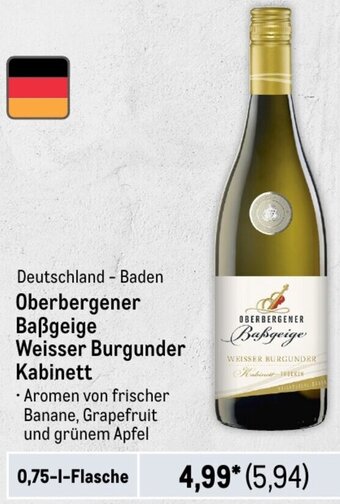 METRO Oberbergener Baßgeige Weisser Burgunder Kabinett 0,75 L Flasche Angebot