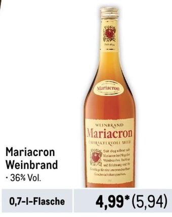 METRO Mariacron Weinbrand 0,7 L Flasche Angebot