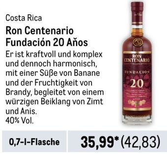 METRO Costa Rica Ron Centenario Fundación 20 Aňos 0,7 L Flasche Angebot