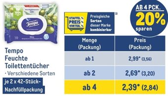 METRO Tempo Feuchte Toilettentücher 2 x 42-Stück Angebot
