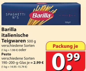 Famila Nord Ost Barilla italienische Teigwaren 500 g oder Pesto 190-200 g Glas Angebot