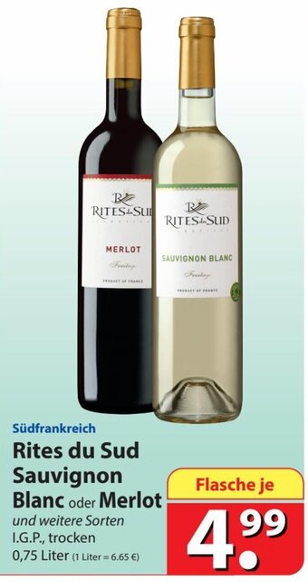 Famila Nord Ost Rites du Sud Sauvignon Blanc oder Merlot 0,75 Liter Angebot