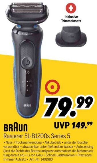 MEDIMAX Braun Rasierer 51-B1200s Series 5 Angebot