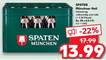 Kaufland SPATEN Münchner Hell Ka. 20x0,5 L-Fl. Angebot