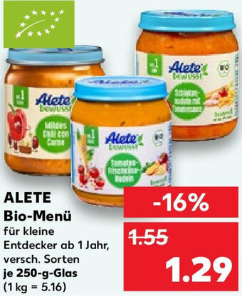 Kaufland ALETE Bio-Menü 250 g Glas Angebot