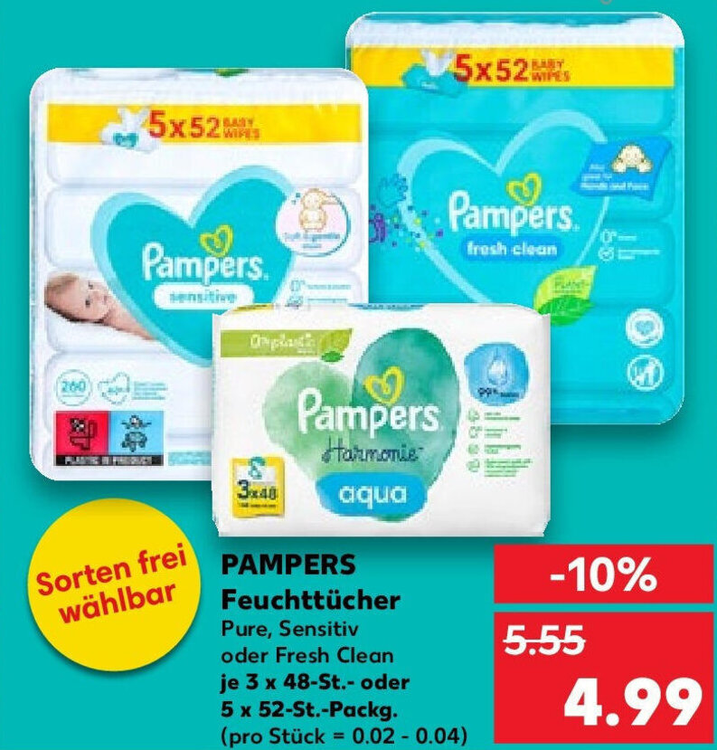 PAMPERS Feuchttücher 3 x 48St. oder 5 x 52St. Packg. Angebot bei Kaufland