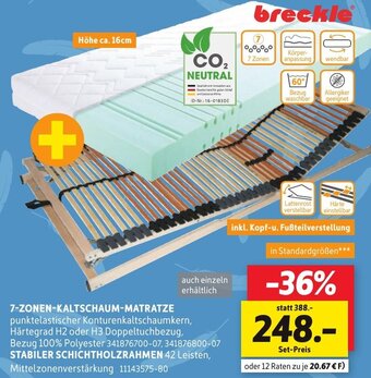 SCONTO breckle 7-ZONEN-KALTSCHAUM-MATRATZE und STABILER SCHICHTHOLZRAHMEN Angebot