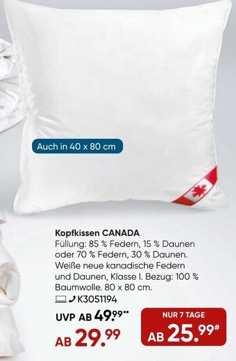 Galeria KÜNSEMÜLLER Kopfkissen CANADA Angebot