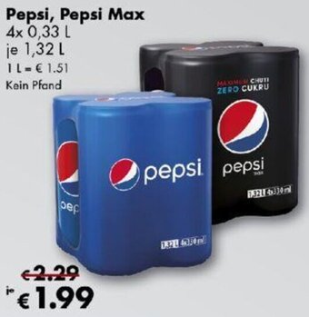 Travel Free Pepsi, Pepsi Max 4 x 0,33 L Angebot